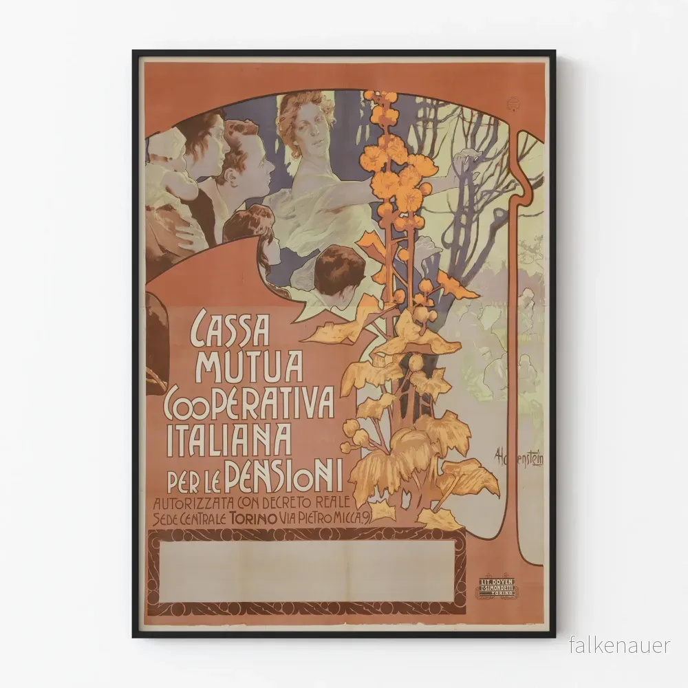 Vintage italiensk dekorativ poster för Cassa Mutua Cooperativa