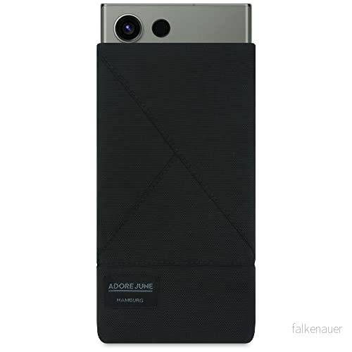 Adore June Triangle Fodral kompatibelt med Galaxy S25 Ultra / S24 S23 S22 Ultra, Elegant Mobilskal tillverkat av resistent textiltyg Displayrengöringseffekt, Svart 4260764580675