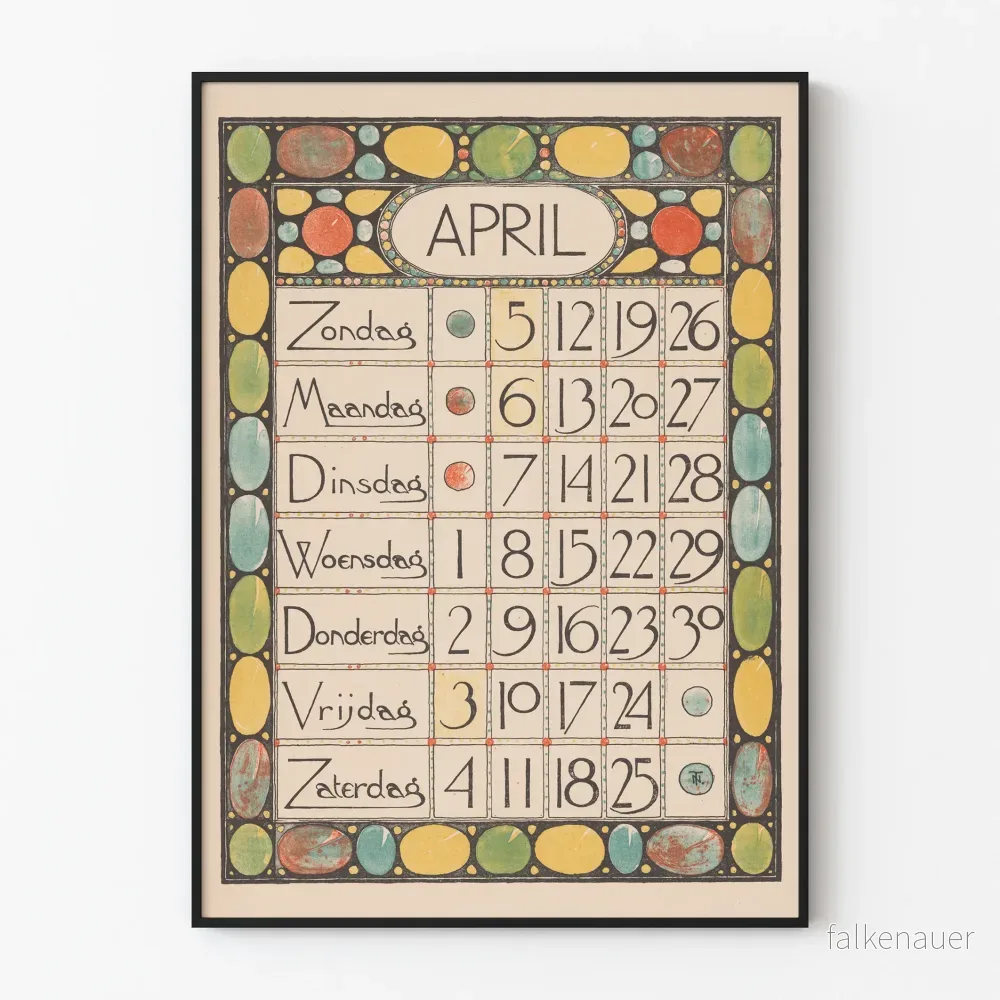 Vintageaffisch Kalender April 1896 Art Nouveau-stil