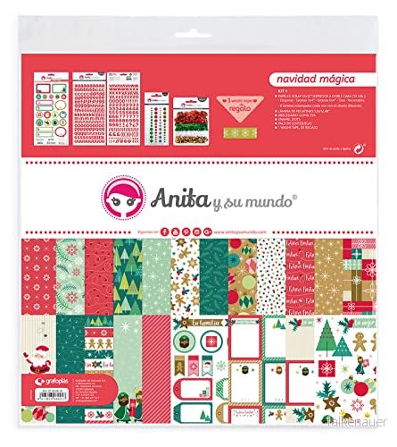 Anita y su mundo 37080650. Jul Scrapbooking kit, 13 tryckta papper, Klistermärken, Abecedy, Enamel Dots, Paljetter och Washi Tape, Magiska julkollektion 8413623069217