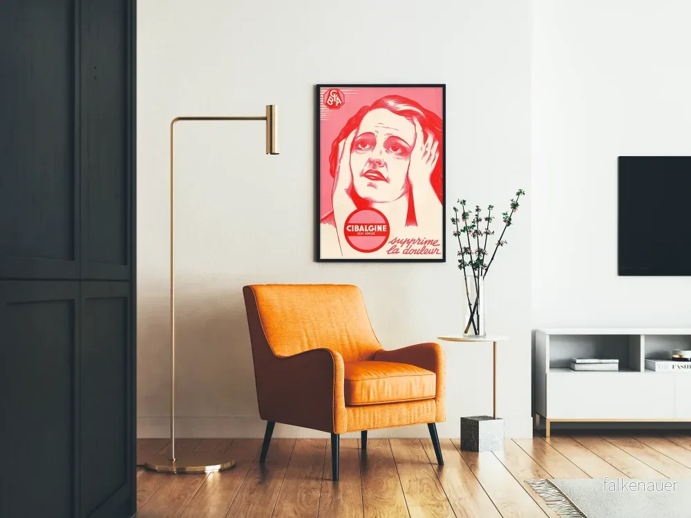 Vintage röd Cibalgine-Poster - retro väggdekoration mot smärta - Bild 2