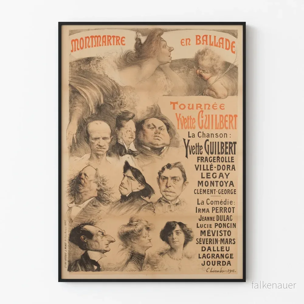 Dekorativ poster Montmartre en Ballade – Yvette Guilbert turné Dekorativ poster Montmartre en Ballade – Yvette Guilbert turné