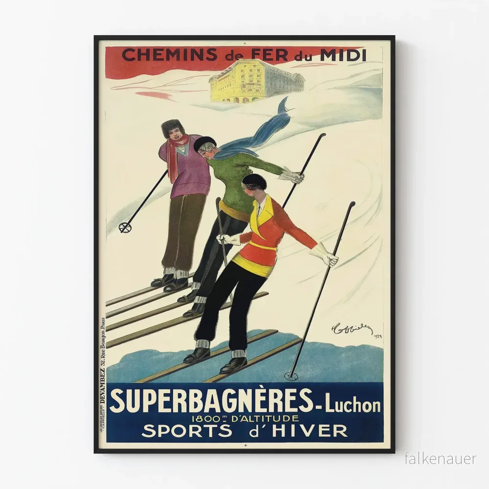 Vintageposter Superbagneres Luchon Vintersport 1929