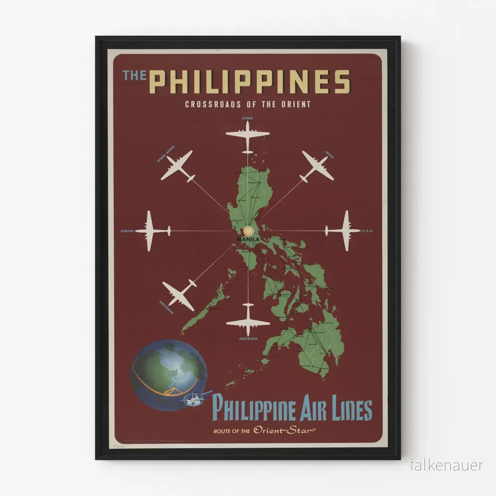Vintageposter Filippinerna Philippine Air Lines Rutt av Orientstjärnan