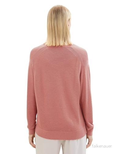 TOM TAILOR dam basic stickad tröja med V ringning, 32224 blekningsros, XXL 4067261341576