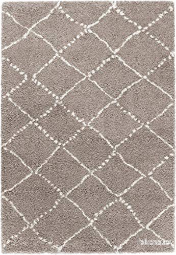 Mint Rugs hög flor matta hash mjuk fluffig randmönster (160 x 230 cm, 100% polypropylen, golvvärme lämplig robust), beige kräm, 160 cm 4260659065126