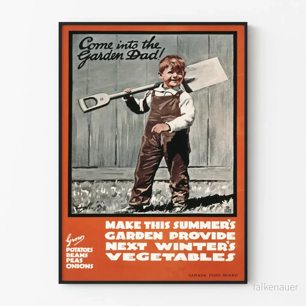 Vintage barnträdgårdsaffisch med spade