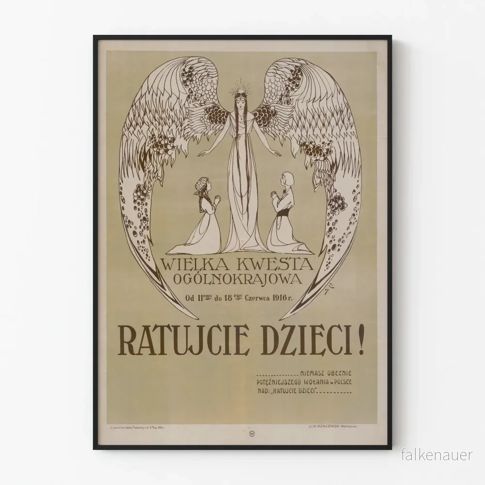 Vintage polsk poster Ratujcie Dzieci från 1916 för väggdekoration