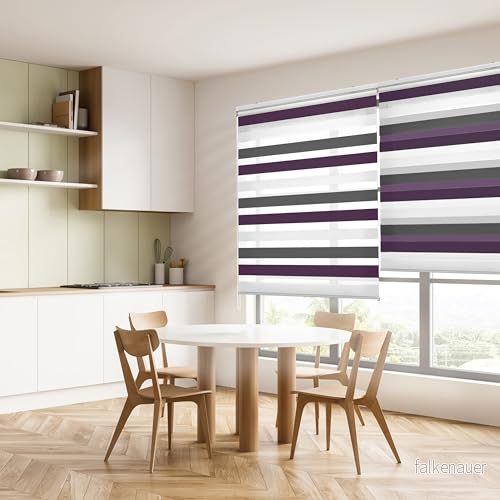 Blindecor Lira Roller Night & Day, Tricolorbrun, violett, vit, 80 x 180 cm (bredd höjd). Tygstorlek 77 175 cm. Elegant natt och dag 8434363271975