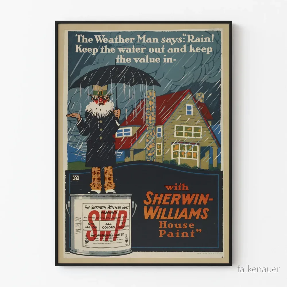 Vintageposter för Sherwin-Williams husfärg - Skydd mot regn