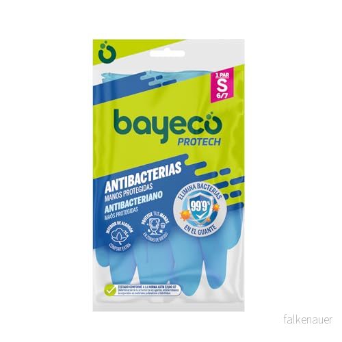 Bayeco Återanvändbara Protect Antibakteriehandskar Extra skydd för din badrumsrengöring Blå färg Flockad insida minskad svettning och ökad komfort 8436026714089