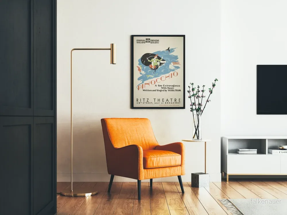 Vintage dekorativ poster med Pinocchio, sirener och val - Bild 2