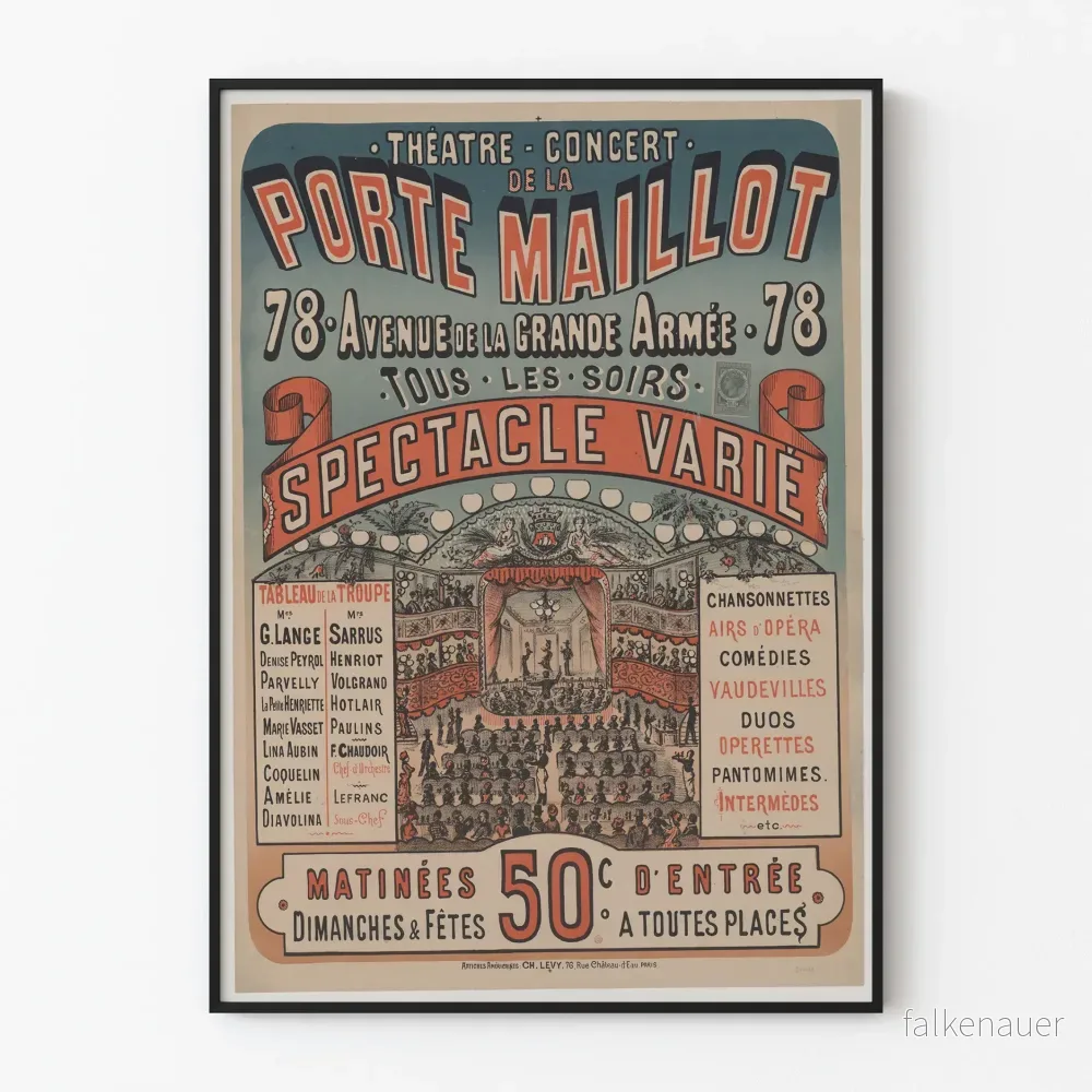 Teater- och konsertaffisch vid Porte Maillot, varierad vintageföreställning