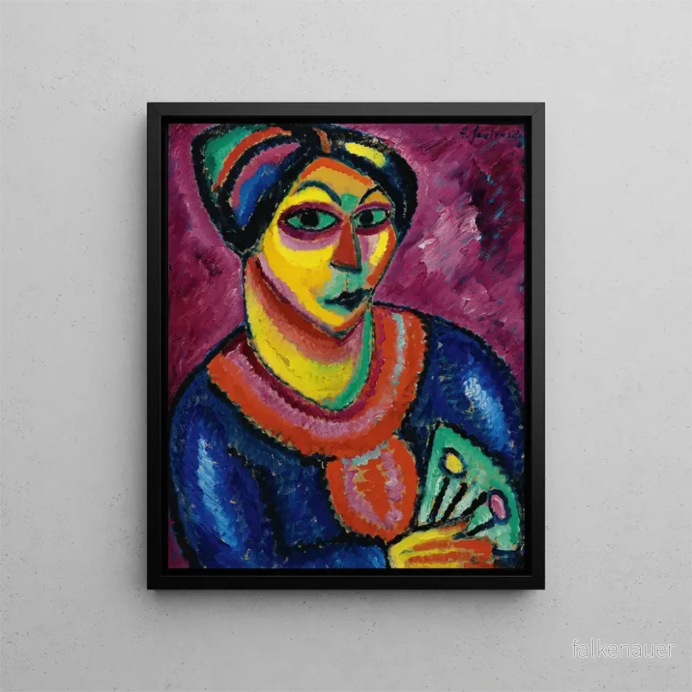 Målning av en kvinna med en grön fan - Alexej von Jawlensky | Konsttryck