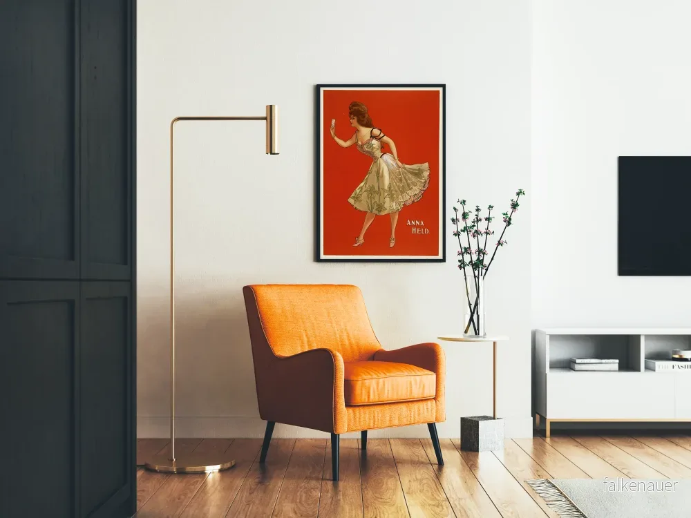 Vintageposter av Anna Held i blomsterklänning på röd bakgrund - Bild 2