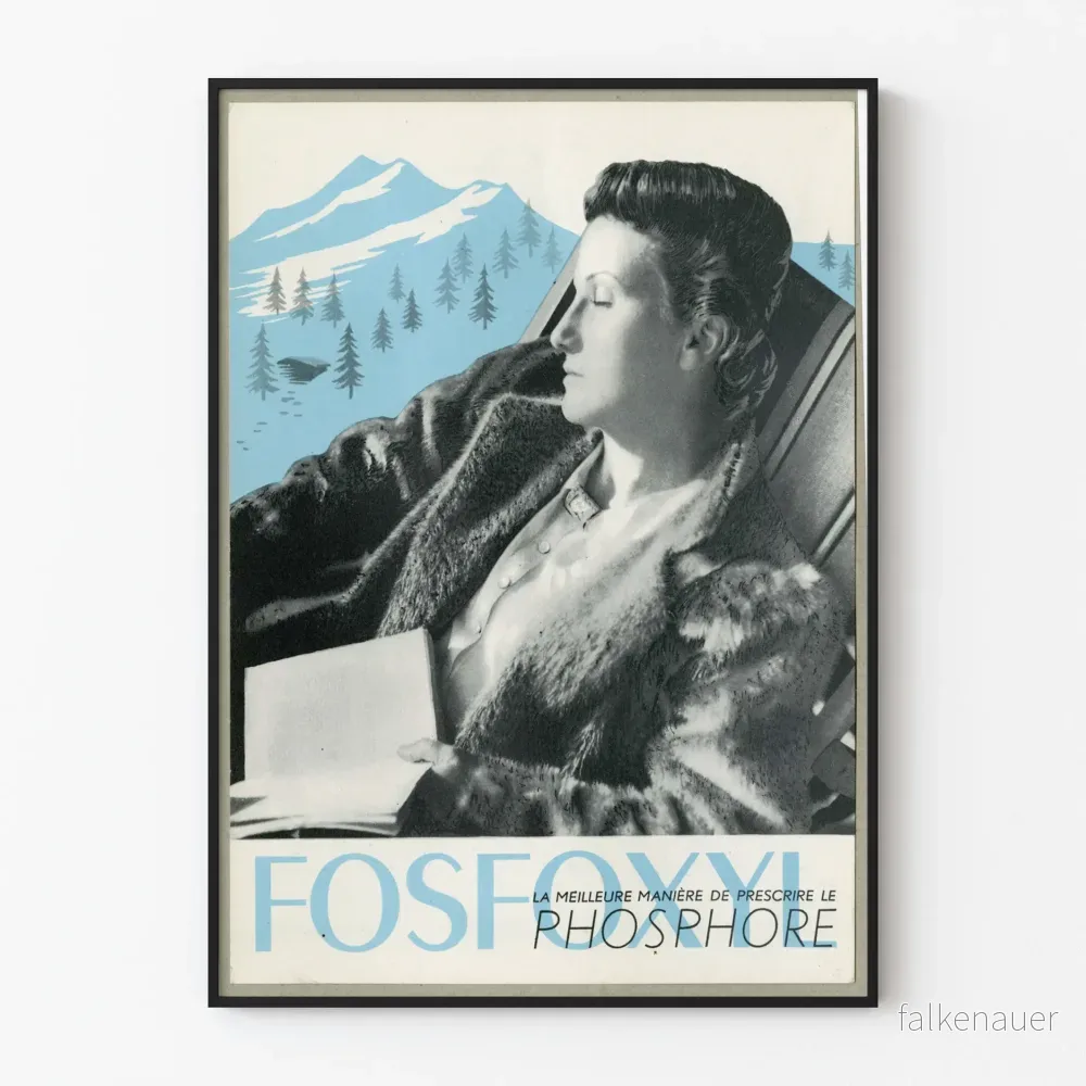 Vintage reklamposter Fosfoxyl för bergslandskap och avkoppling
