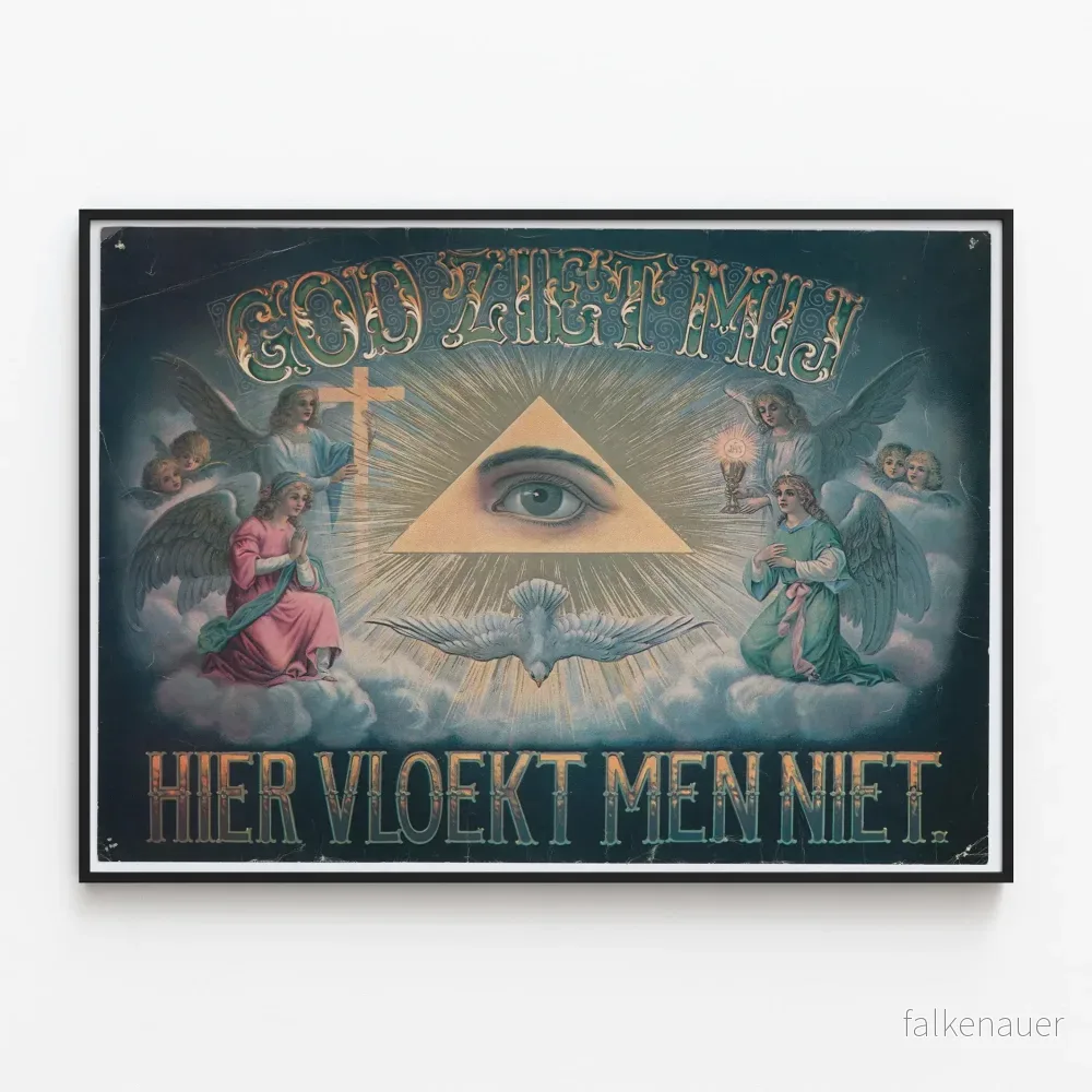 Religiös dekorativ poster Gud Ziet Mij Hier Vloekt Men Niet