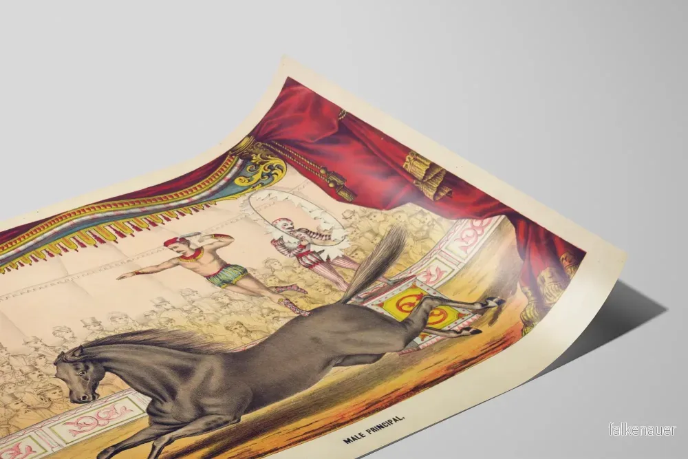Vintage cirkusposter med artist och häst på scen - Bild 2