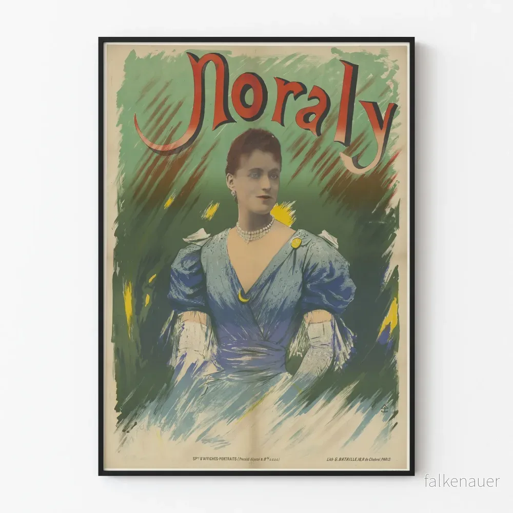 Vintageaffisch av Noraly - Elegant kvinna i blå klänning