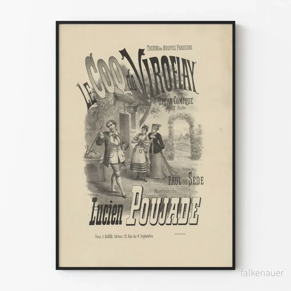 Gammal poster för Théâtre des Bouffes Parisiens Le Coq de Viroflay