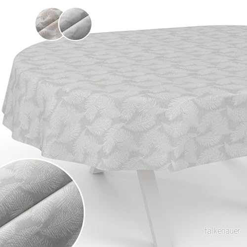 Bordsduk tyg tvättbar Lurex bordsduk, teflonbelagd, lätt att rengöra lotuseffekt smuts och vattenavvisande kate blommiga blad, oval 180 x 140 cm, skärkant silver 4059064938213