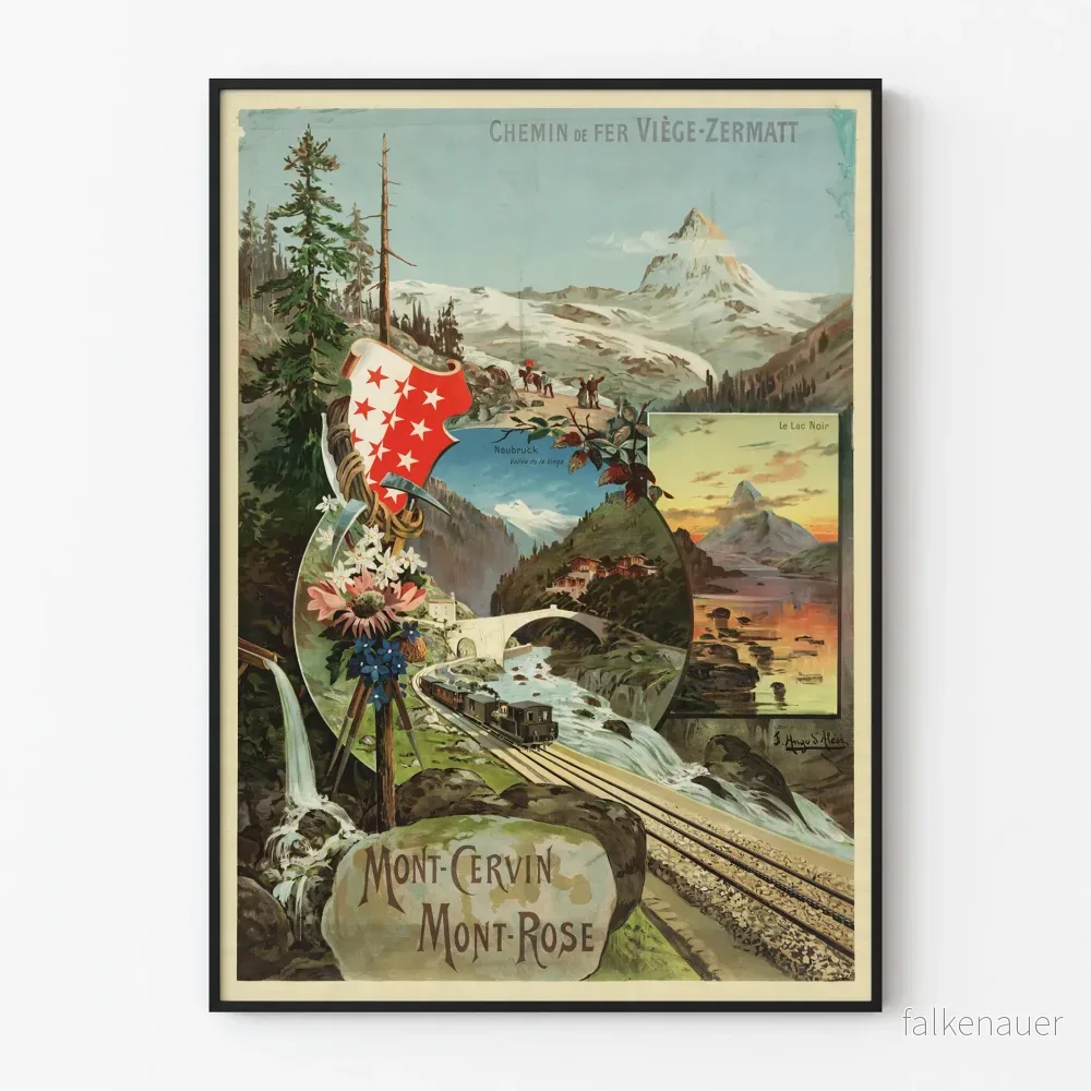 Vintageposter Mont-Cervin Mont-Rose järnväg Viège-Zermatt