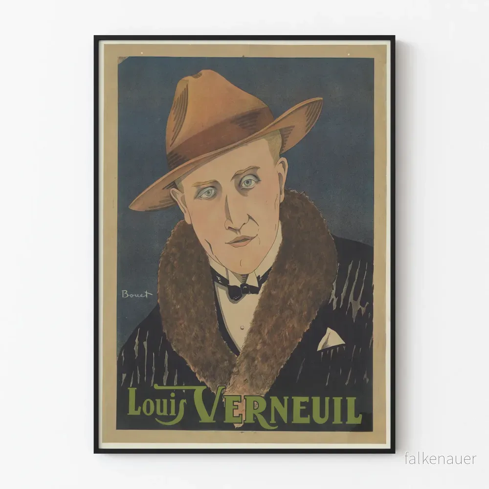 Vintageposter av Louis Verneuil porträtt med hatt