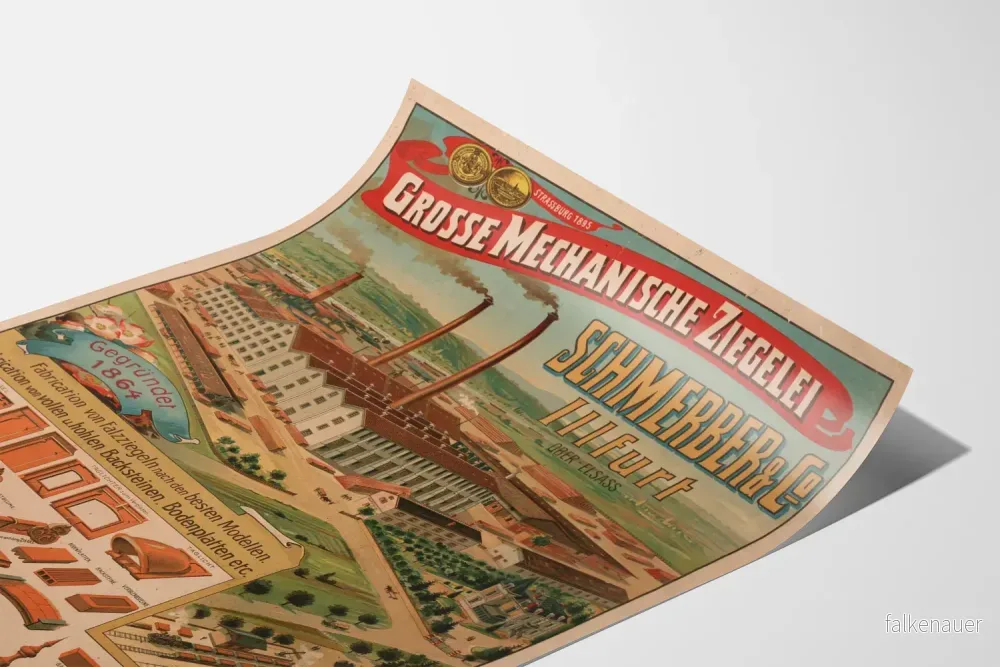 Vintageposter Stor mekanisk tegelbruk Schmerber & Co Illfurt Ober-Elsass - Bild 3