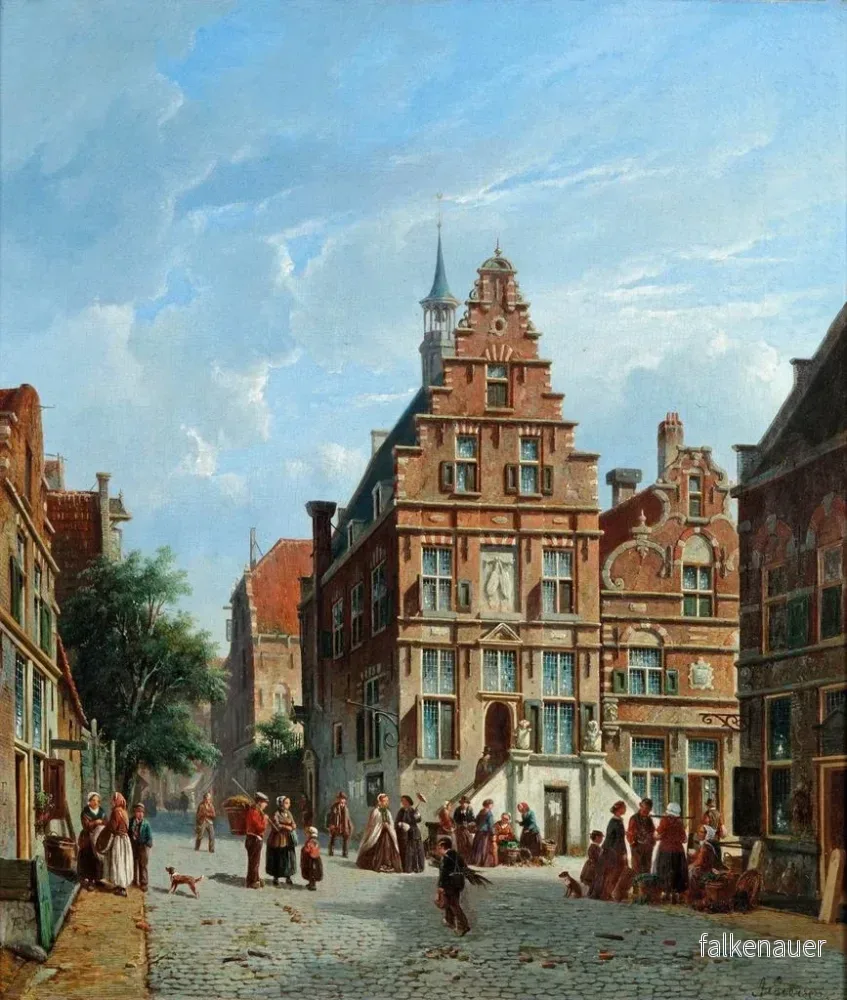 Målning En vy av rådhuset i Oudewater - Adrianus Eversen | Konsttryck - Bild 2