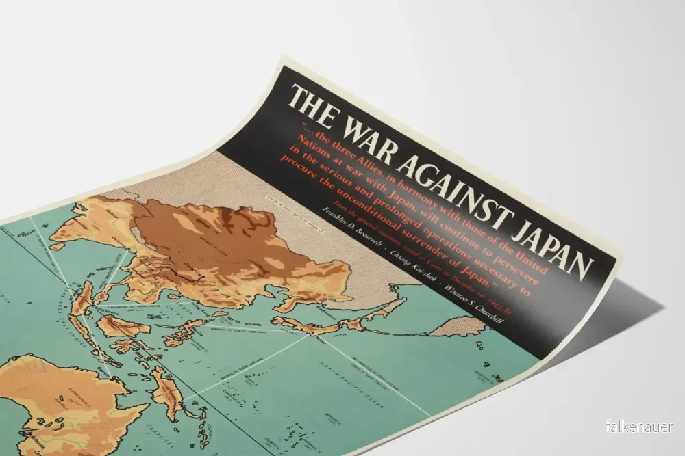 Vintageaffisch Kriget mot Japan - Strategikarta Asien-Stillahavsområdet - Bild 3