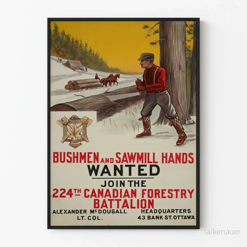 Vintage rekryteringsaffisch för den kanadensiska skogstrupperbataljonen 224:e
