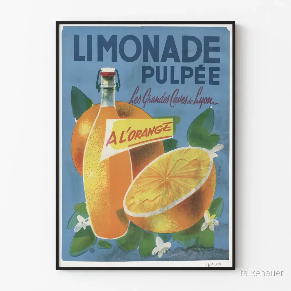 Vintage poster med apelsinpulpad citronläsk – Retro väggdekoration Vintage poster med apelsinpulpad citronläsk – Retro väggdekoration