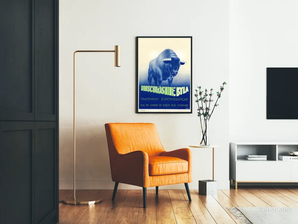 Vintageposter Musculosine Byla - Retro väggdekoration blå tjur - Bild 2