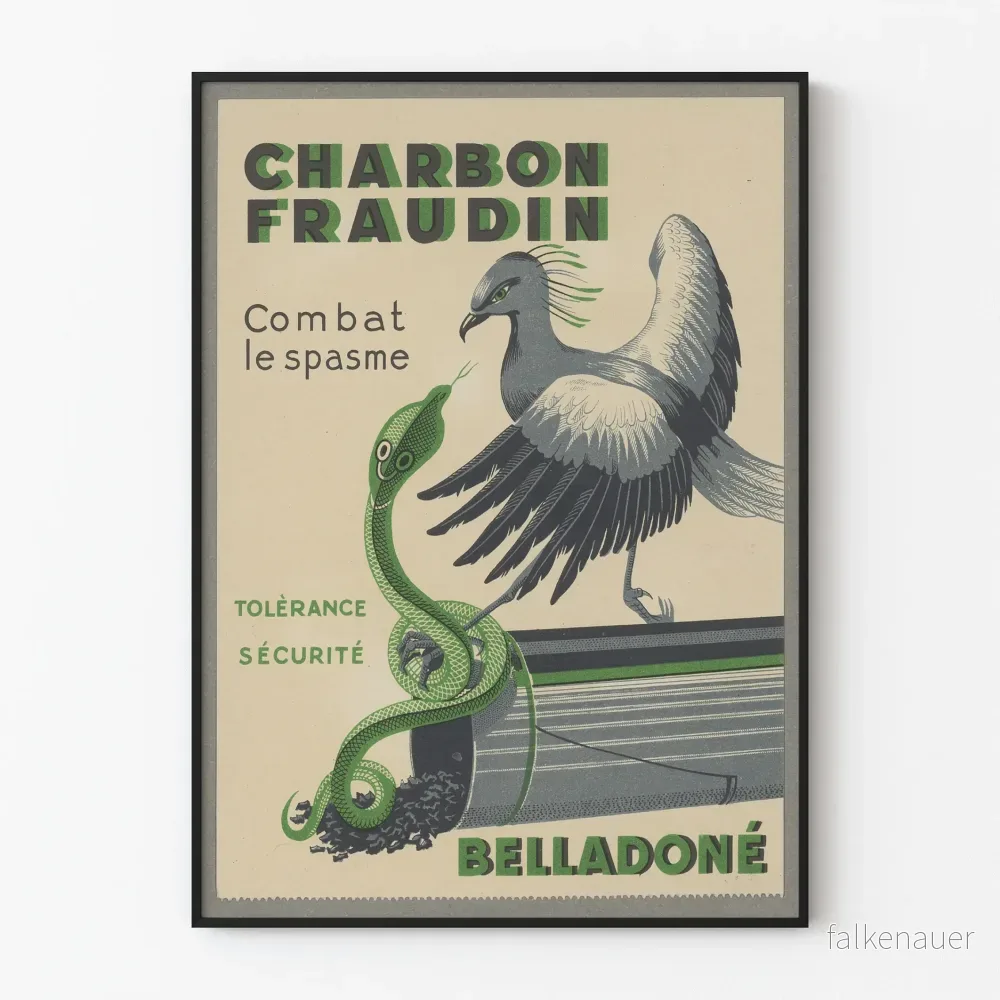 Vintage reklamposter Charbon Fraudin Belladoné