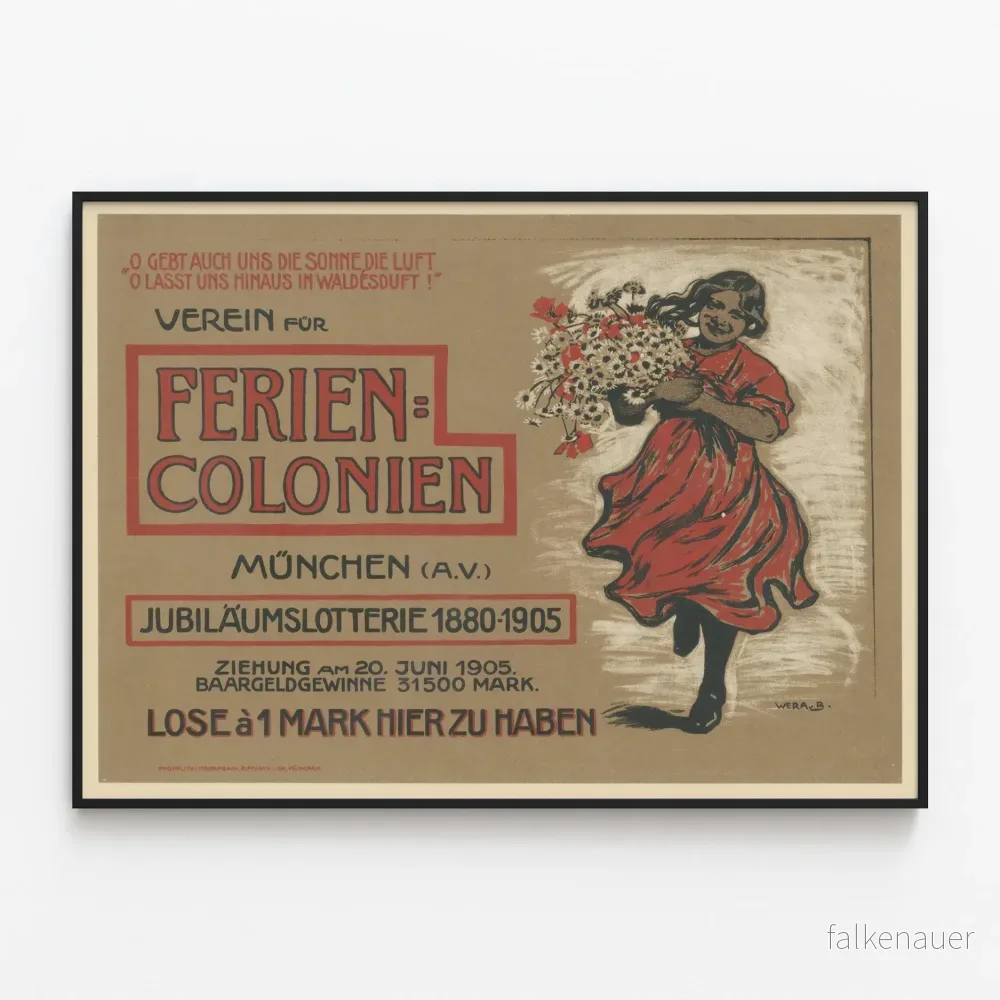 Tysk vintageposter från Verein Für Ferienkolonien – Retro väggdekoration