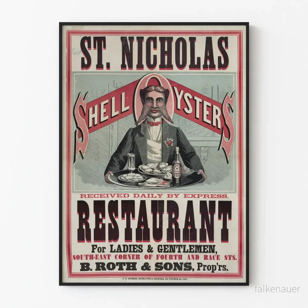 Vintageposter för väggdekoration St. Nicholas Shell Oysters Restaurang
