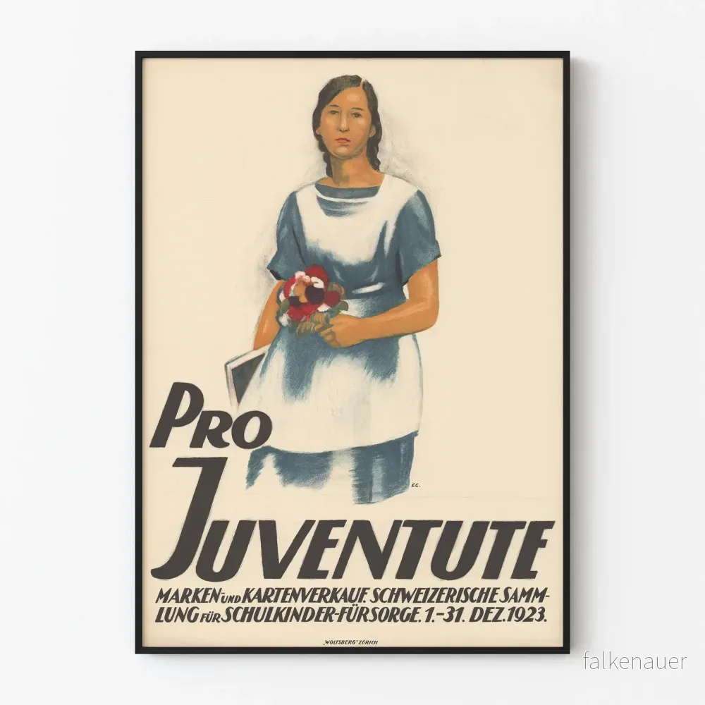 Vintageposter för Pro Juventute för skydd av schweiziska skolelever