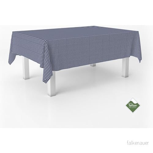 ECOMMERC3 Vichy fläckbeständig bordsduk för rektangulärt bord storlek 140 x cm med extra mjuk känsla och vattentät marinblå 8435767370417