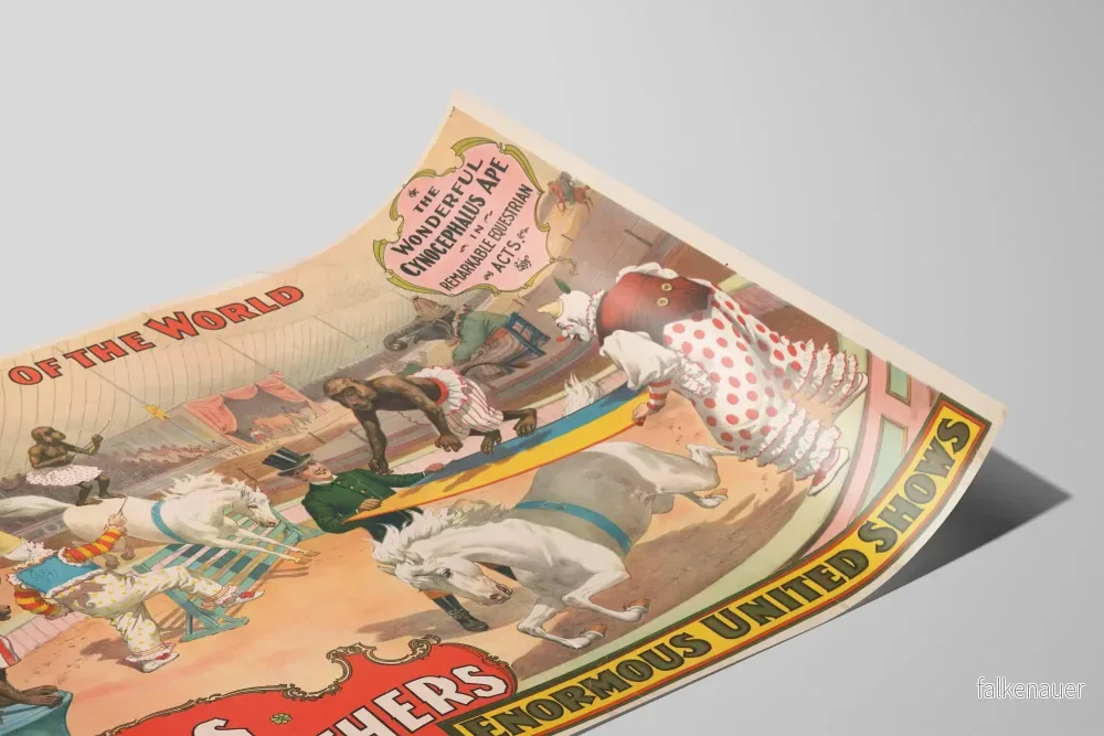 Vintageposter Sells Brothers - Ryttarshow med apor och clowner - Bild 2