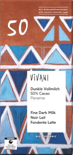 MJÖLKBITTERKOKOLAD 50% ORGANISK COCOA 80 g VIVANI 4044889002560