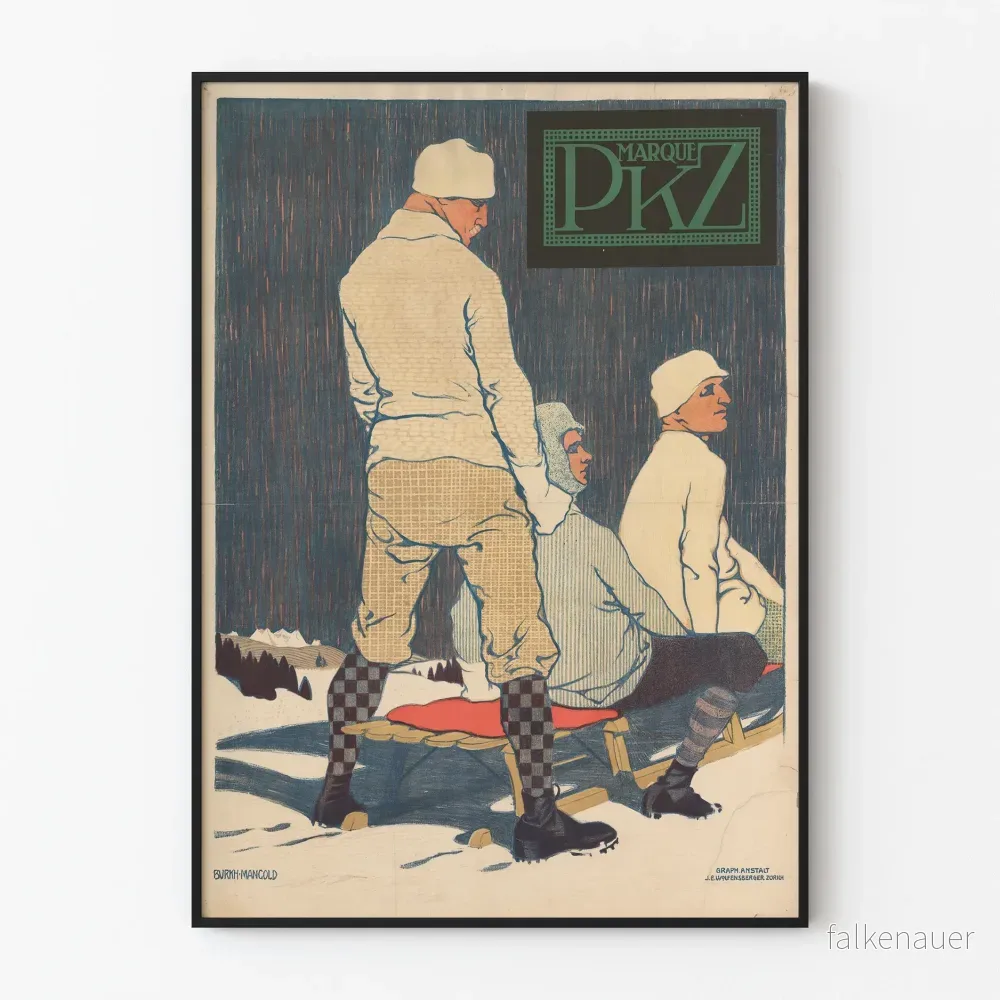 Vintageposter PKZ Märkes vintersport i fjällen