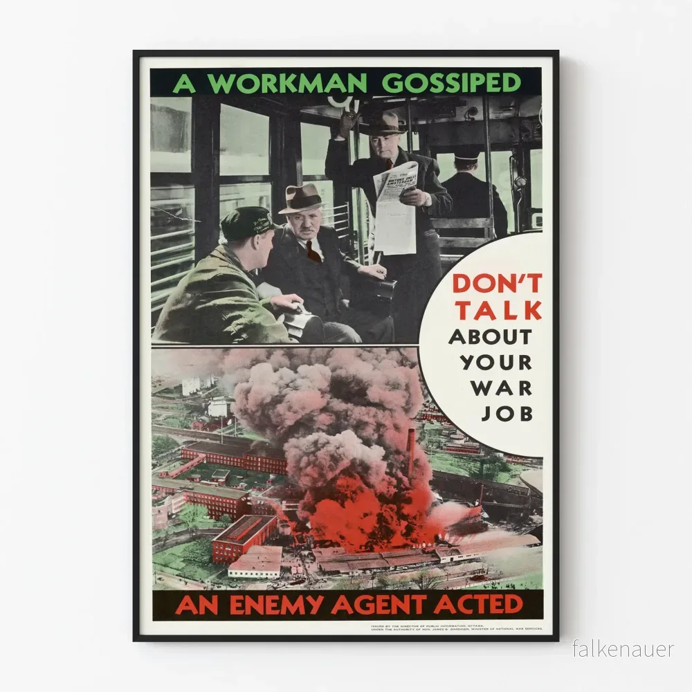 Propagandaposter - En arbetsman pratade skvallra - Vintage väggdekoration