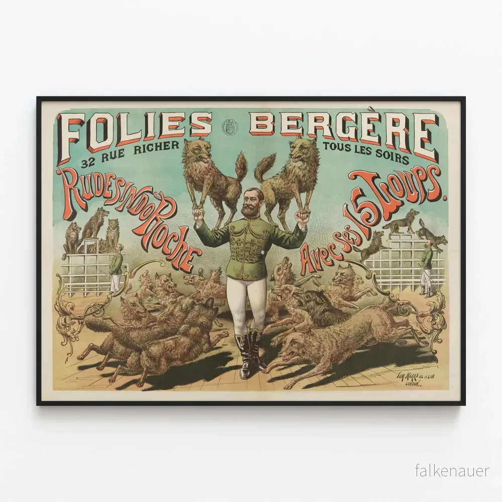 Vintageposter Folies Bergère - Rudesindo Roche och hans 15 vargar