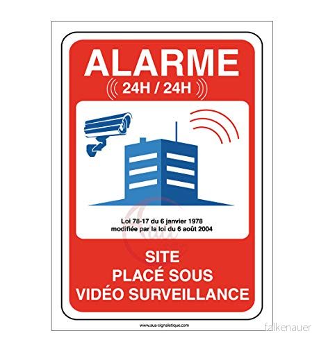 AUA SIGNALETIQUE webbplats under videolarm övervakning 24 timmar/24 150 x 210 mm, aluminium dibond 3 mm 3666180039482