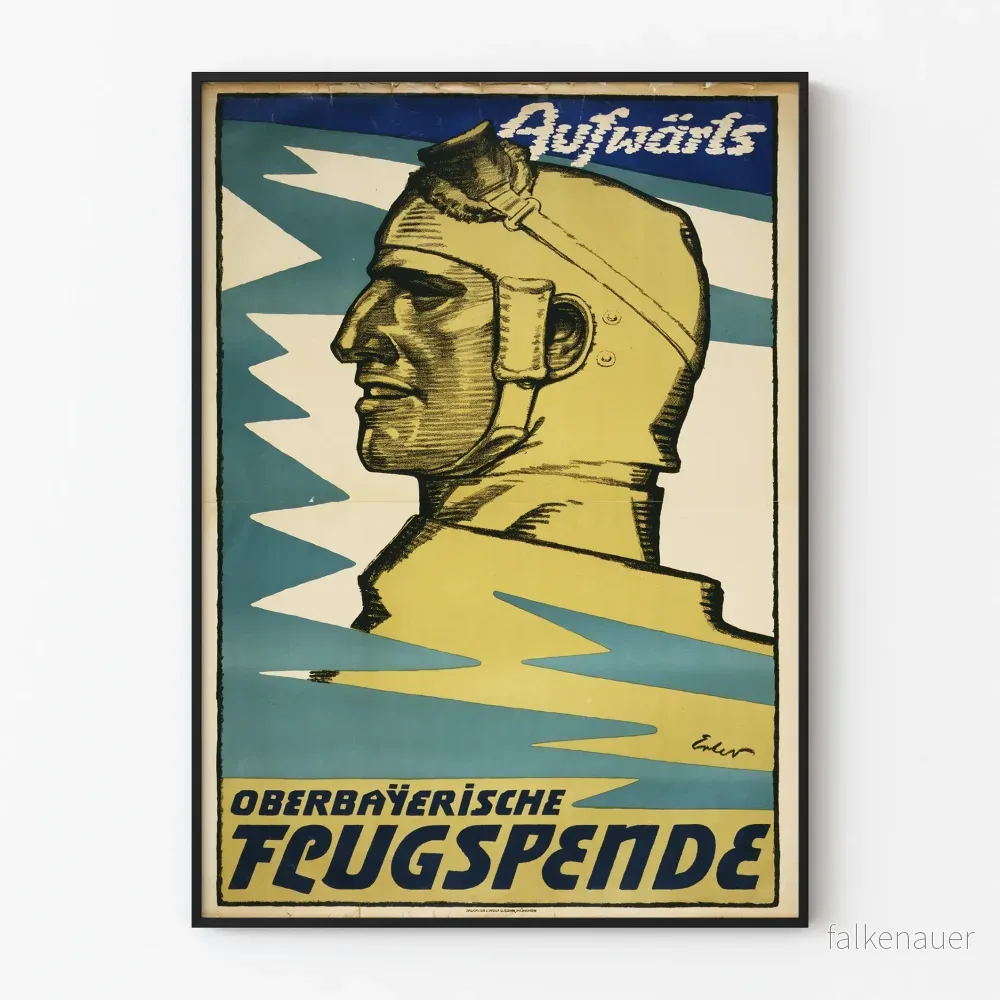 Vintageflygplansposter från Bayerska Oberbayern Aufwärts Oberbayerische Flugspende