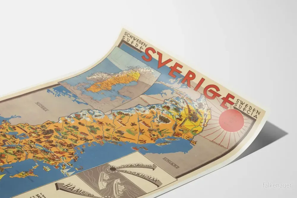 Poster med illustrerad karta över Sverige - Vintage väggdekoration - Bild 3