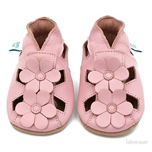 Dotty Fish Mjuka babyskor i läder med mockasulor. Småbarnssandal. Halkfria. 0 6 Månader till 3 4 år, ROSA BLOMMOR, 5057366617972