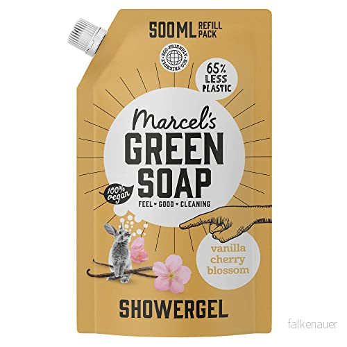 Marcel's Green Soap duschgel påfyllningspaket vanilj och körsbärsblomma tvättlotion miljövänlig Vegan 98% biologiskt nedbrytbar 500 ml 8720254337272