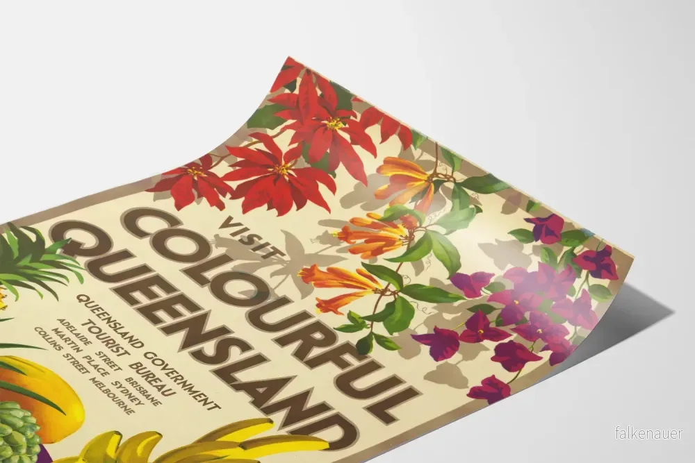 Vintageposter Visit Colourful Queensland - Fruktig och blomstrande väggdekoration - Bild 3