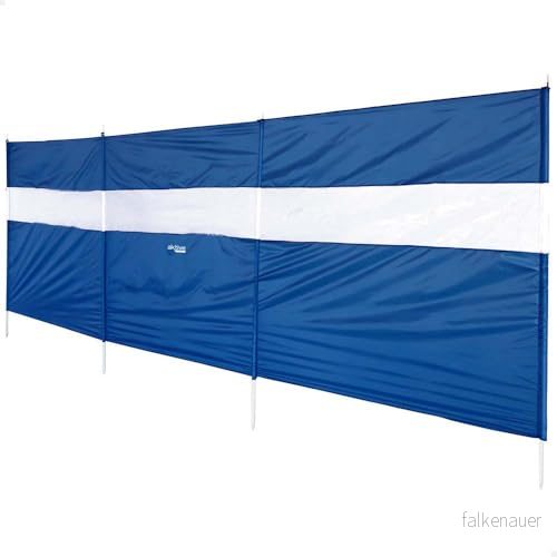 Aktive Strandsolskydd, panoramafönster, polyestertyg, stålstruktur, inklusive 4 pinnar, stavar, bärväska med handtag, hopfällbar vindjacka, 440 x 130 cm, blå 8412842623187
